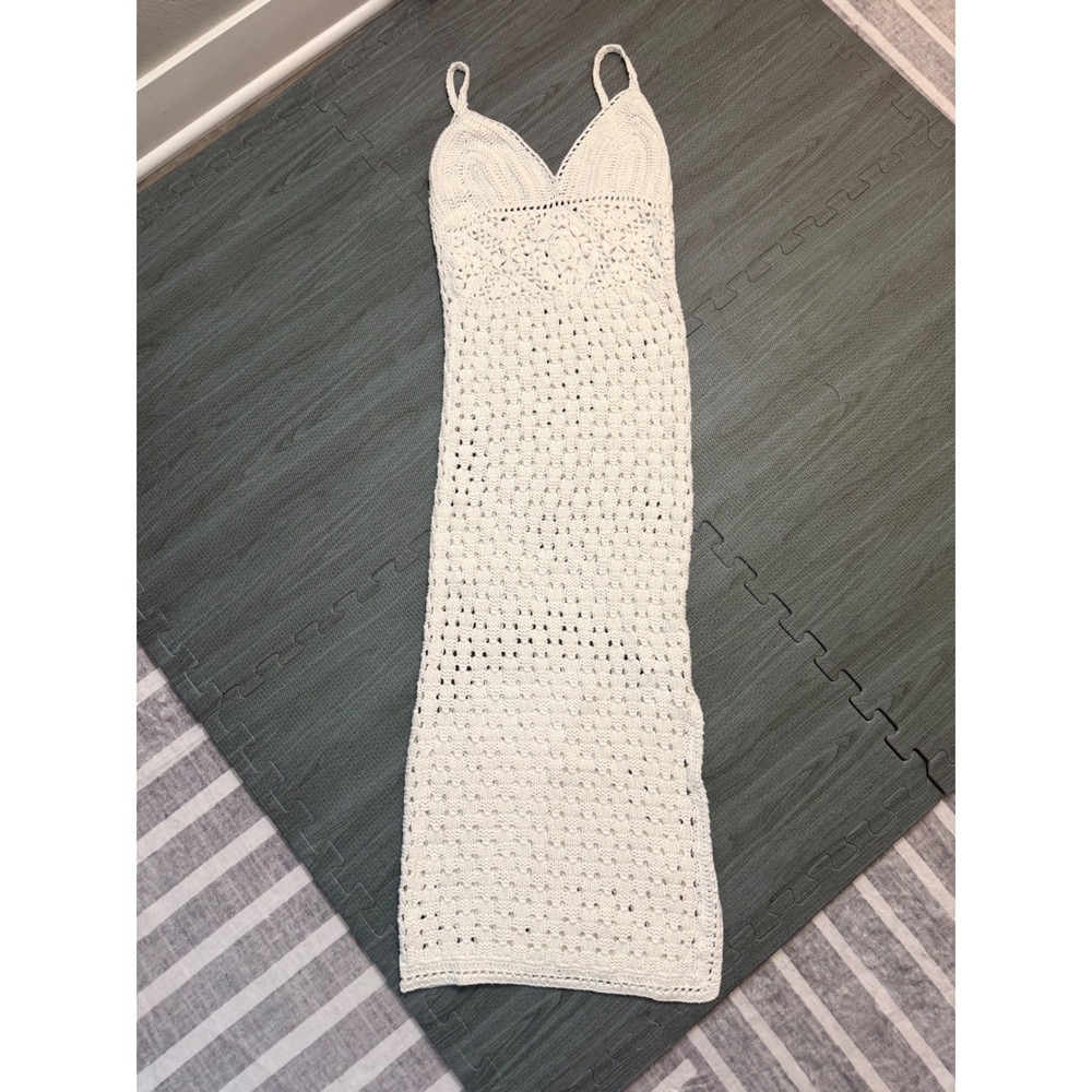 ASOS DESIGN Womens White Crochet Maxi Dress Size 6 Cotton Boho Beach Coverup
